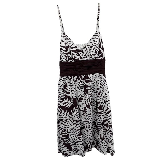 Maggy London Dresses & Skirts - Maggy London Brown White Tropical Leaf Print Cotton Empire Waist Dress Womens 10